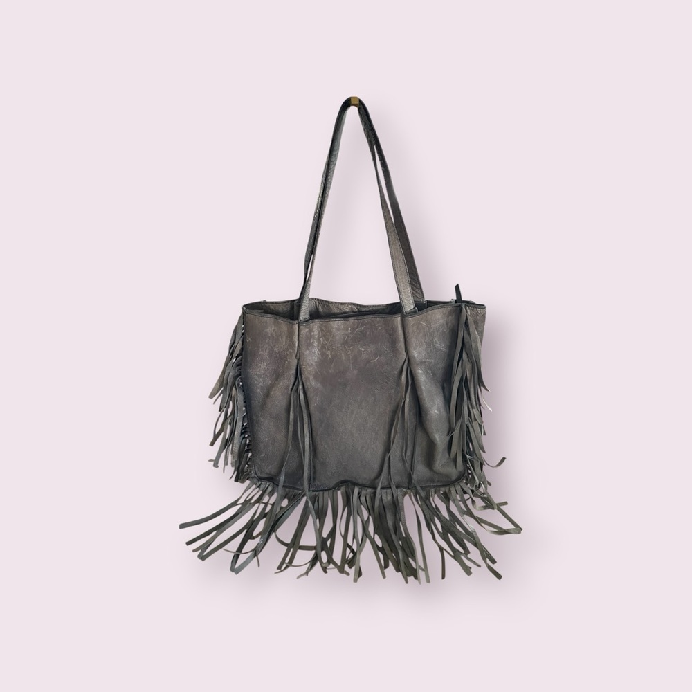 Fringe Tote Bag in Dark Gray